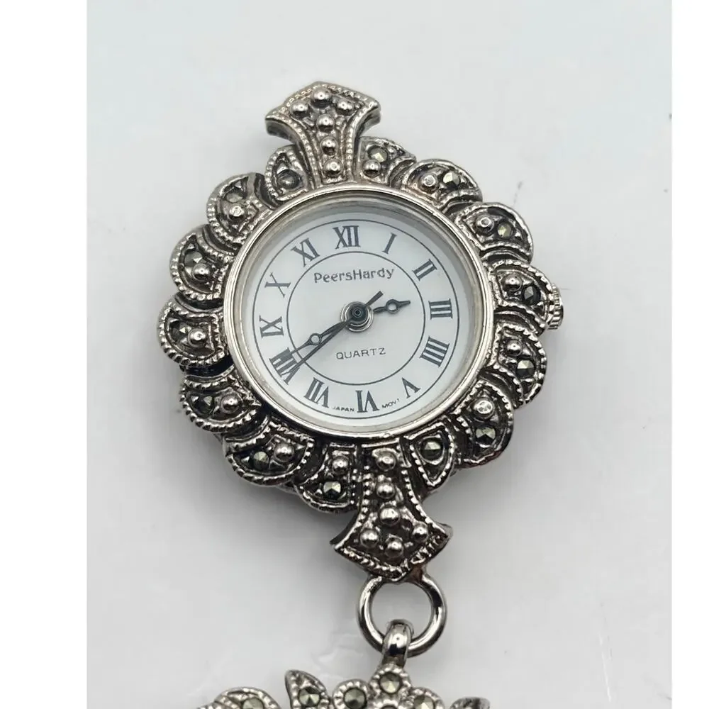 Women's Art Deco Brooch Watch Peers Hardy - New Battery - Marcasite Like Stones